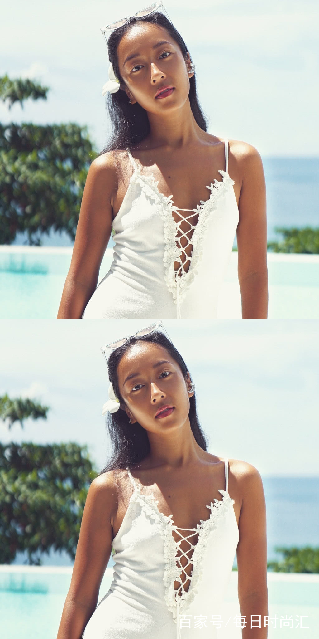 吉克隽逸古铜色皮肤配白色泳装惊艳大家!网友:还是不化妆好看!