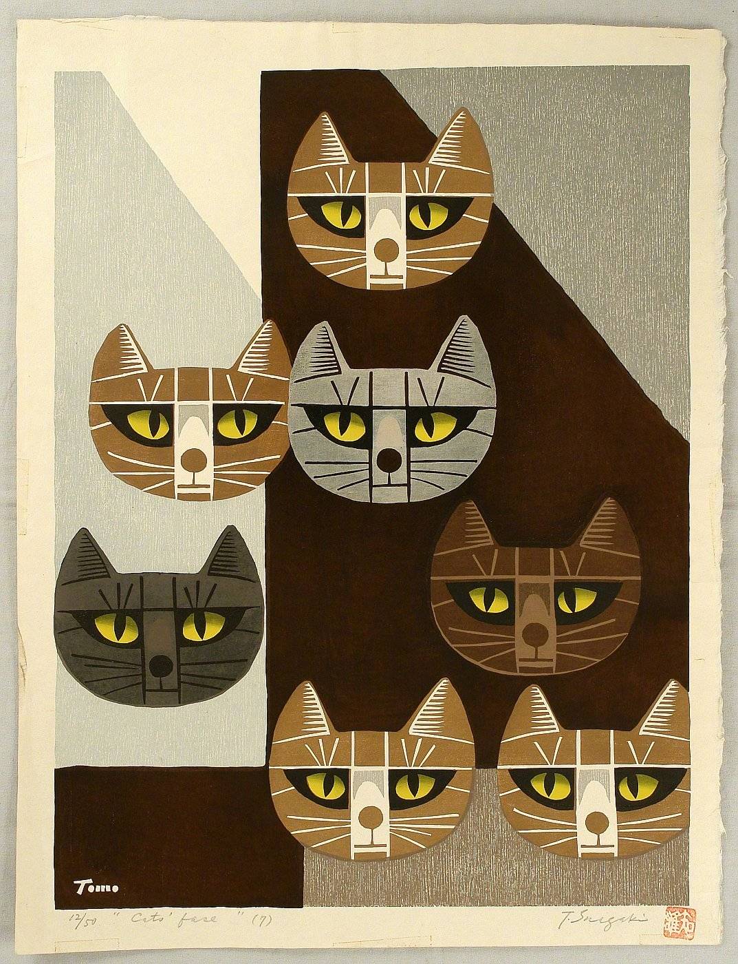 猫咪日本艺术家inagakitomoo木版画作品