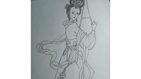 每日一画今天的白描练习是飞舞金盘的赵飞燕 好仙的小姐姐有木有