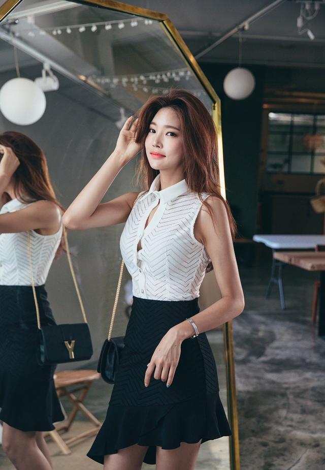 高个女神黑色鱼尾短裙 飘逸仙气很美