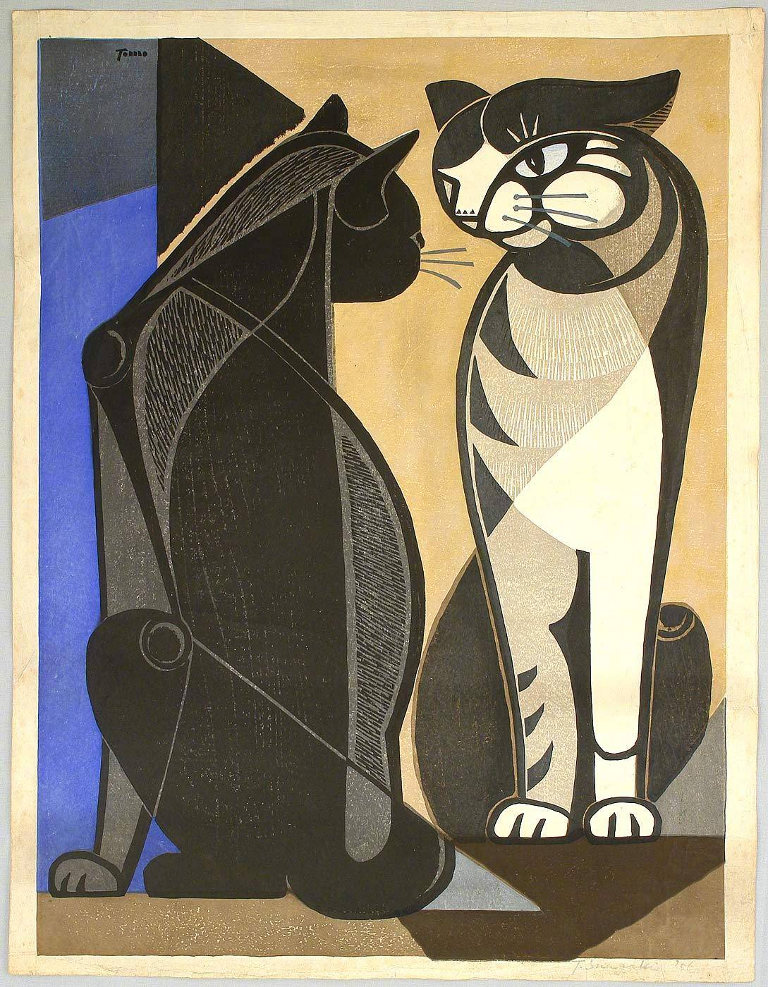 猫咪日本艺术家inagakitomoo木版画作品