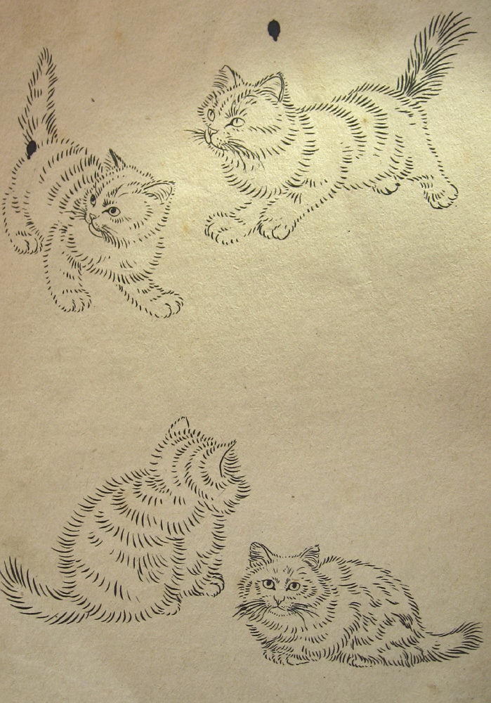 曹克家老先生白描画猫粉稿