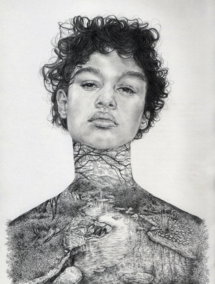 融合了风景的人物肖像素描ellyliyanaruslan新加坡67676767