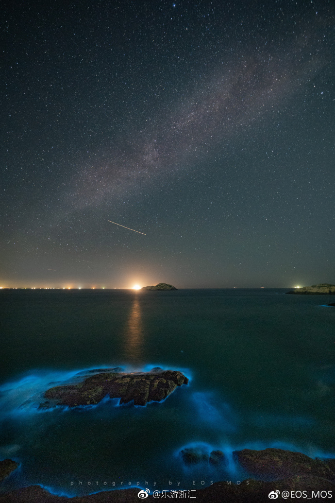 最近在舟山花鸟岛的晚上总会看到大海里泛着蓝