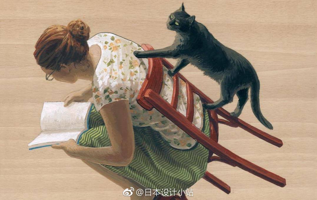 西班牙艺术家cinta vidal绘制的颠倒世界中的猫咪