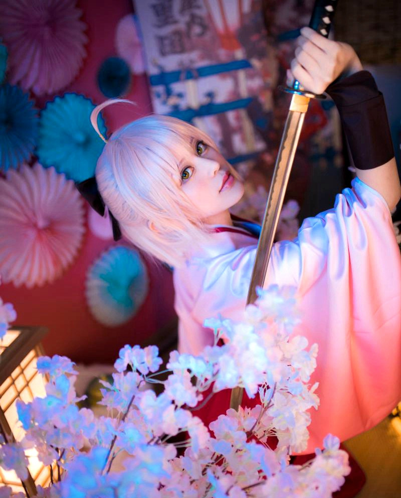 二次元动漫萌妹子和服cosplay冲田总司唯美写真无水印壁纸