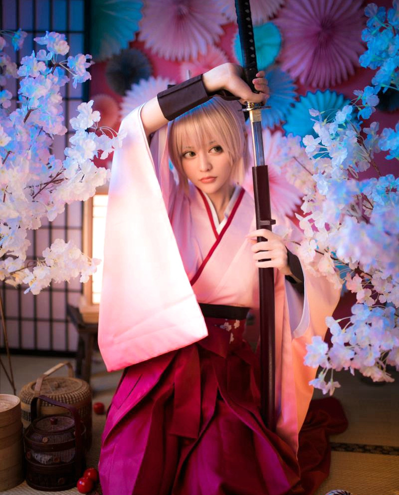 二次元动漫萌妹子和服cosplay冲田总司唯美写真无水印壁纸