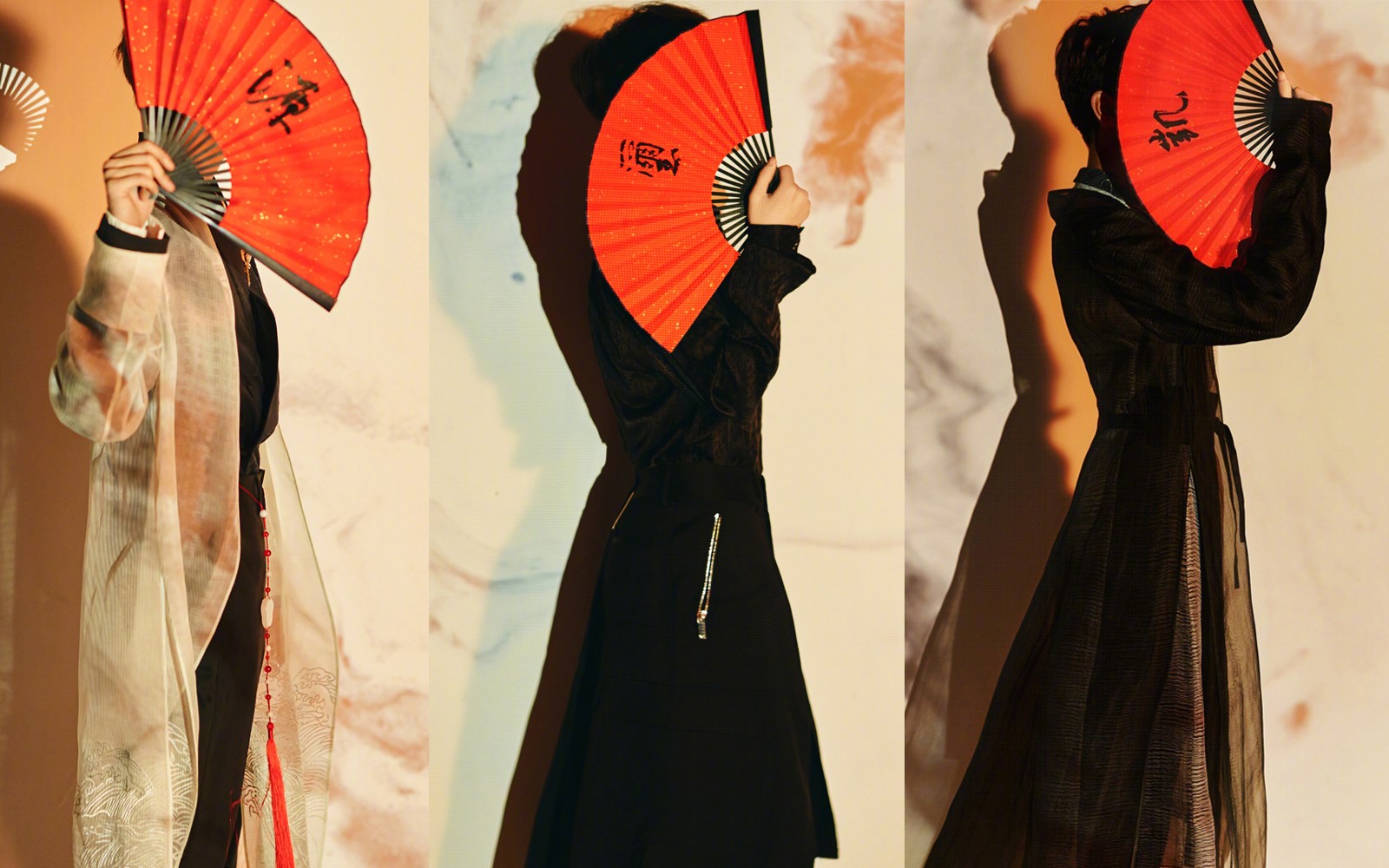 tfboys合体照帅翻天三人持红扇化身古风少年英气十足