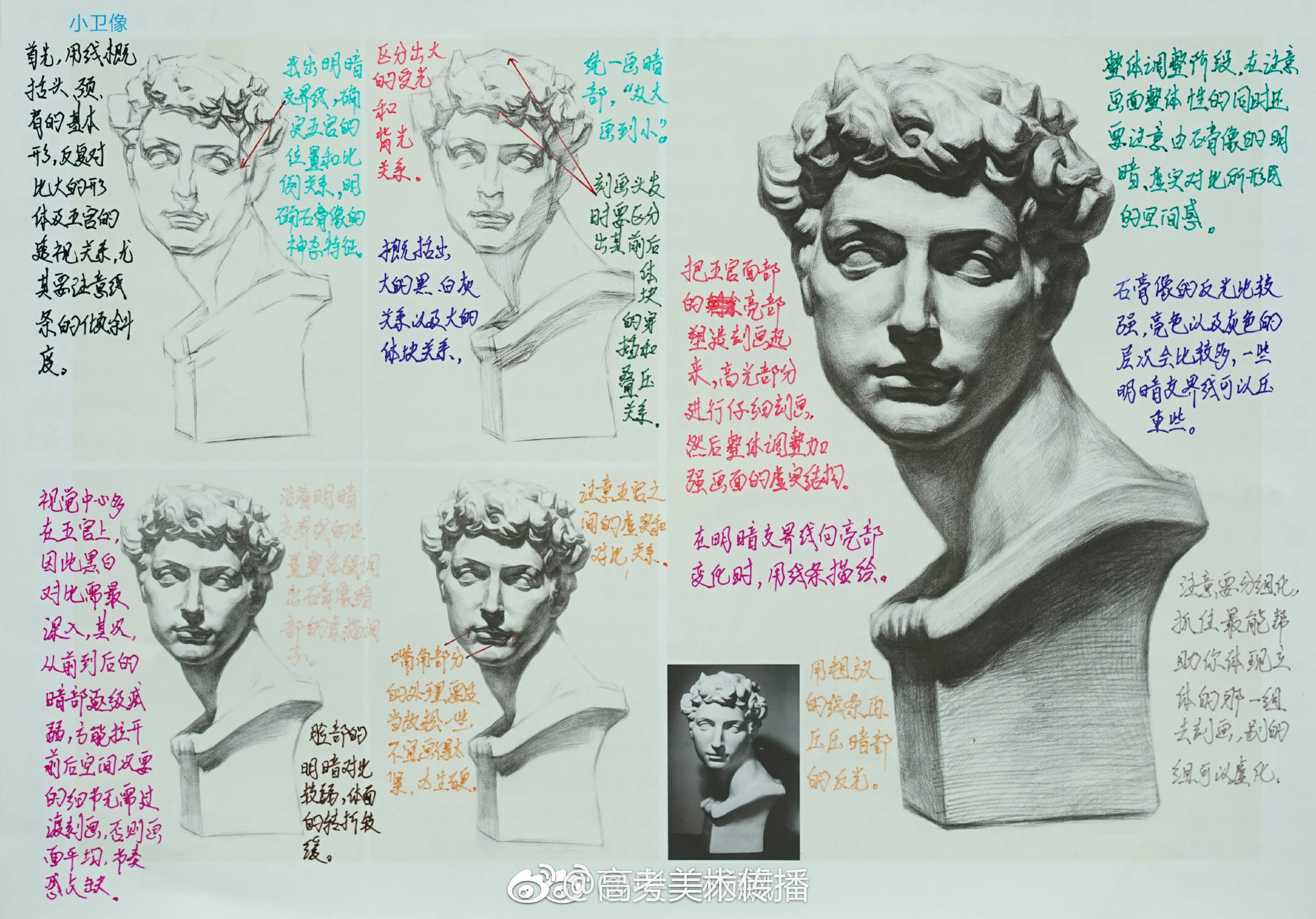 素描石膏头像手稿,步骤详解!