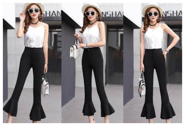 搭配1,今夏鱼尾裤那么火,你的衣橱说什么也要败上一件,这条黑色侧条纹