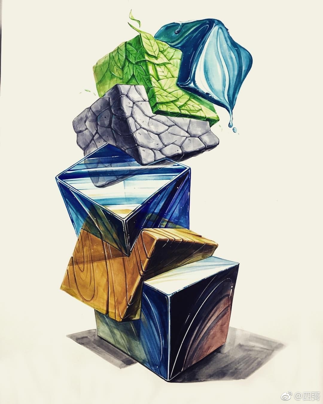 手绘各种材质的表现方法学习.学无止境!