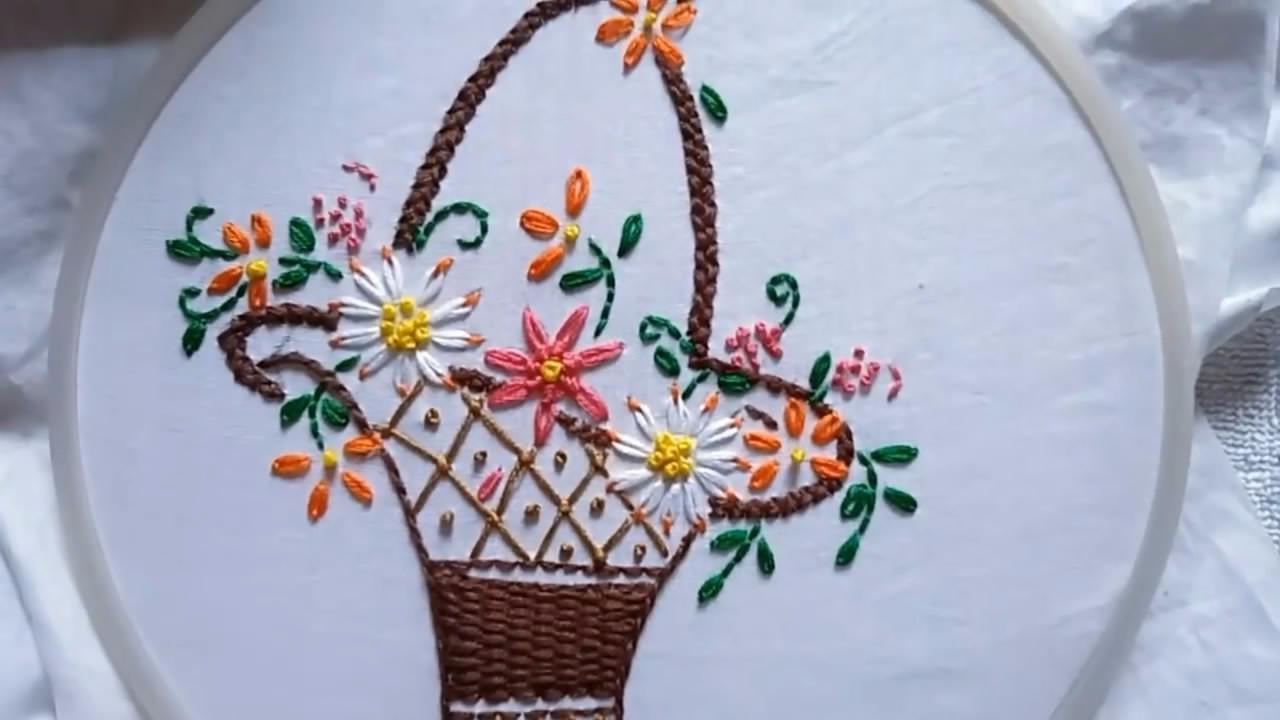 创意刺绣DIY,精美“花篮”图案的刺绣过程(步骤1)_新浪新闻