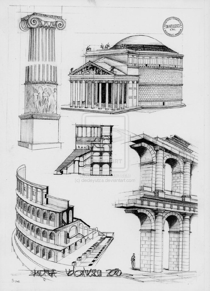 古希腊建筑素描图片