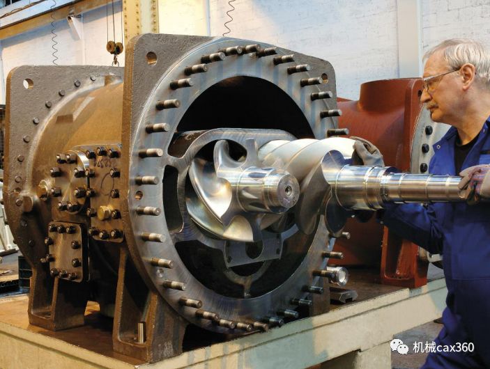 ▼各种双螺杆空压机排气过程:由于转子旋转时基元容积不断缩小,将压缩