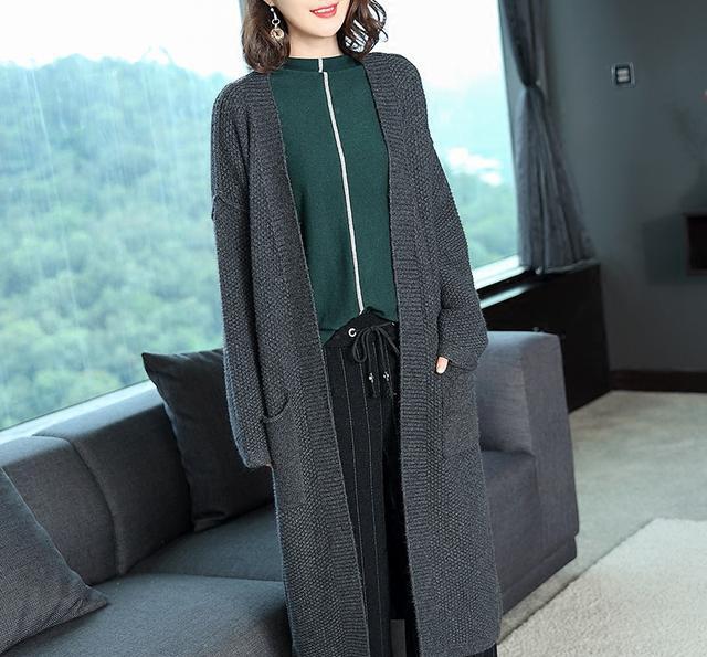 针织衫女开衫,秋毛衣新款外搭秋季中长款时尚长衫披肩长外套,穿上绝对
