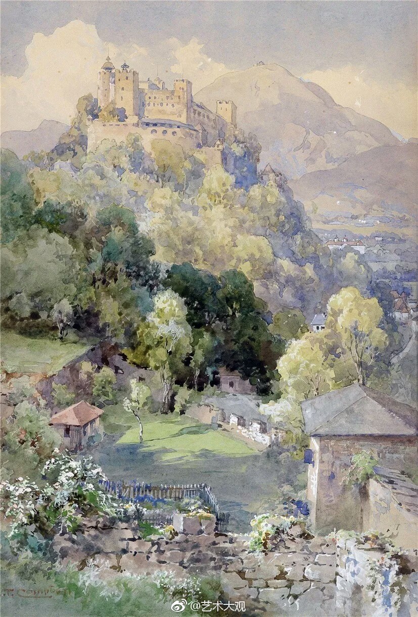 德国画家爱德华.西奥多旅行写生风景水彩画——爱德华