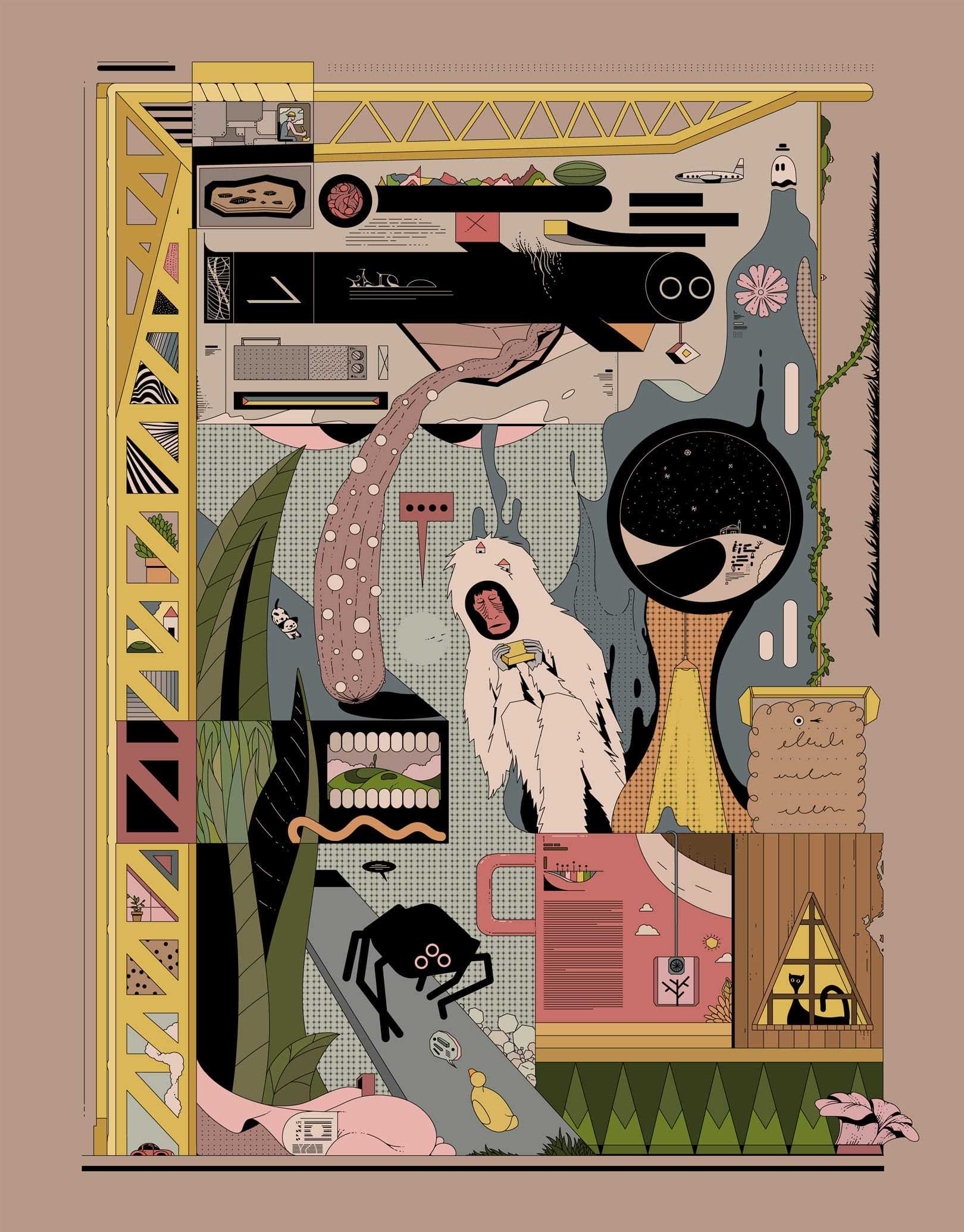 以色列插画师oritoor的拼贴式插画中包含着许多异化的元素