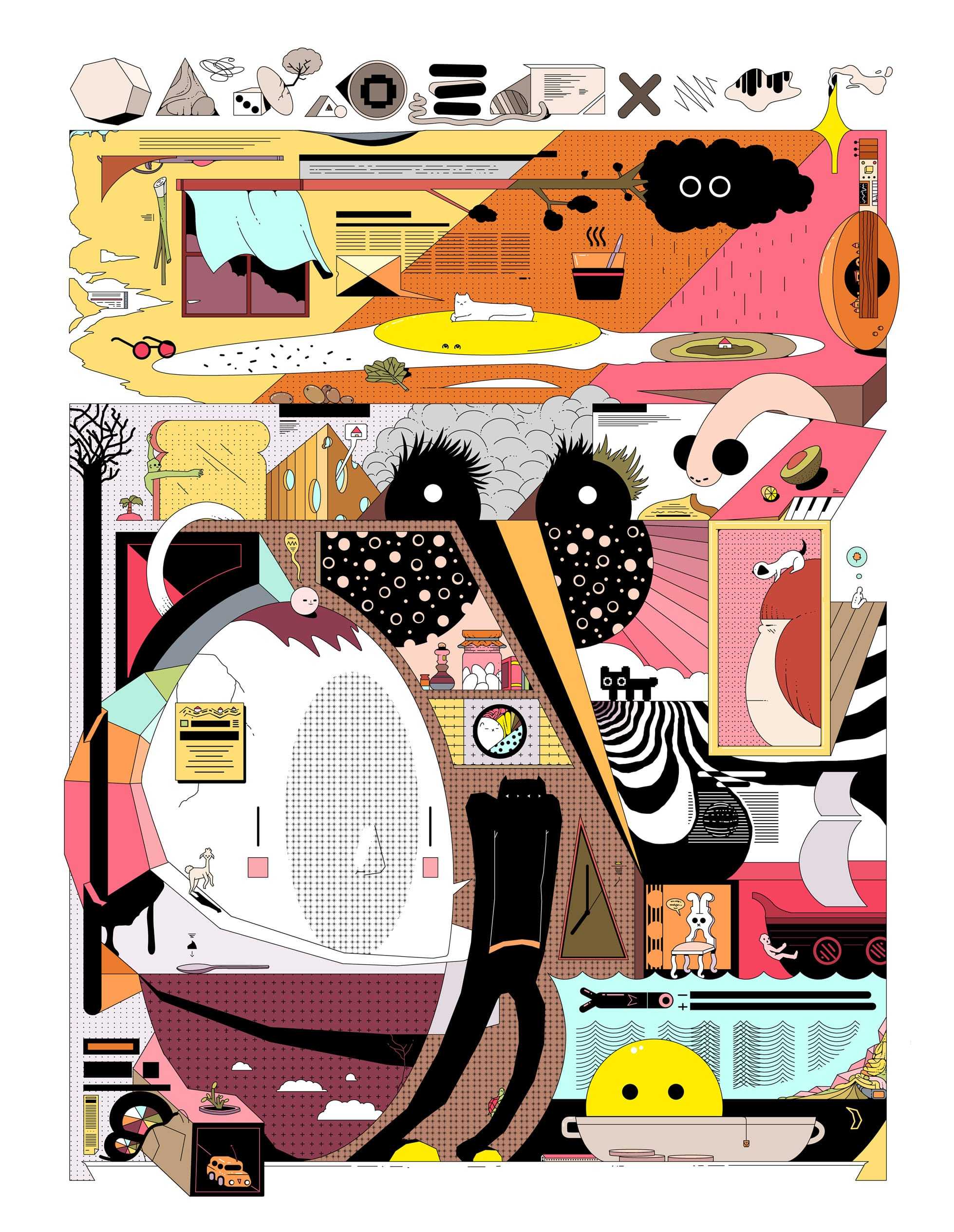 以色列插画师oritoor的拼贴式插画中包含着许多异化的元素