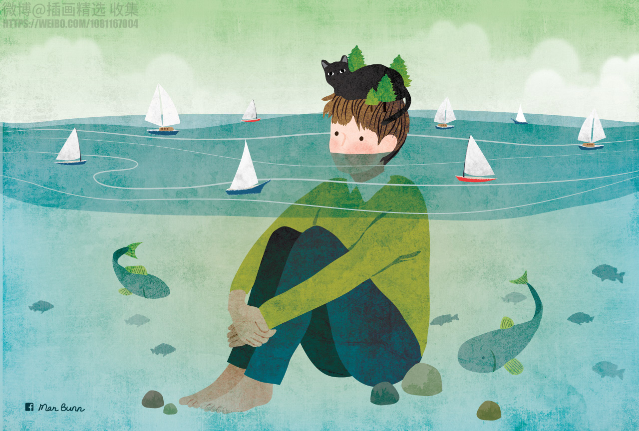 一人孤独.一丝沉默.这组意境插画作品来自画师man bunn