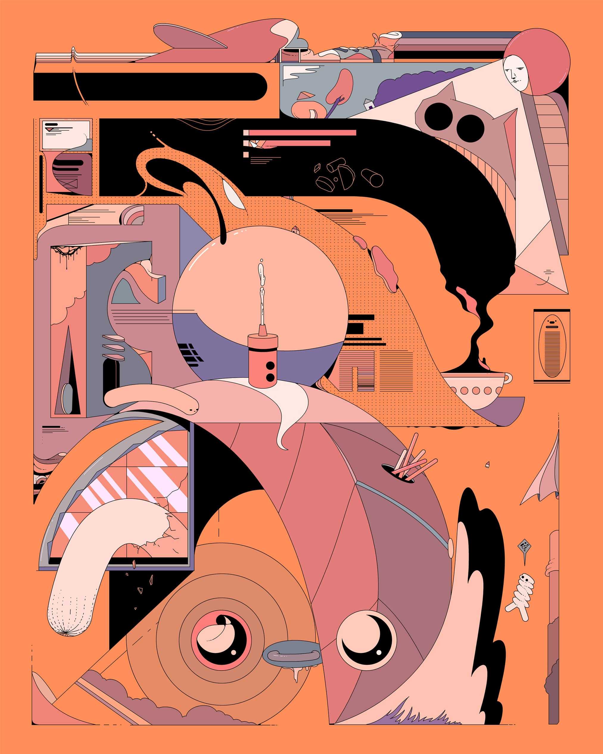 以色列插画师oritoor的拼贴式插画中包含着许多异化的元素