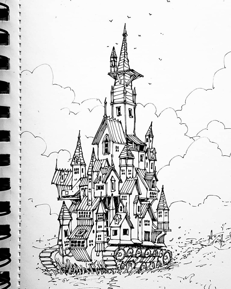 城堡绘画黑白图片
