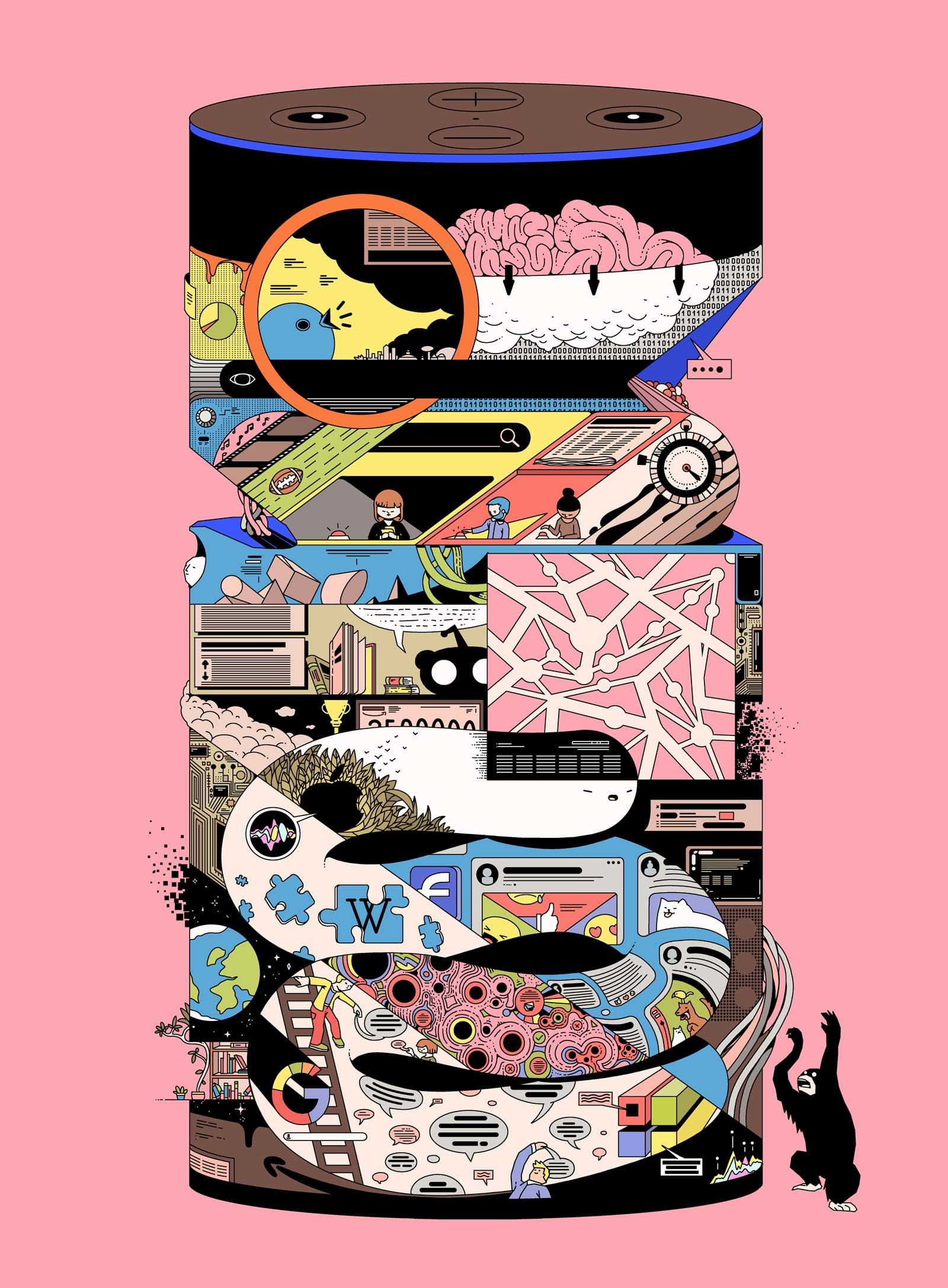 以色列插画师oritoor的拼贴式插画中包含着许多异化的元素