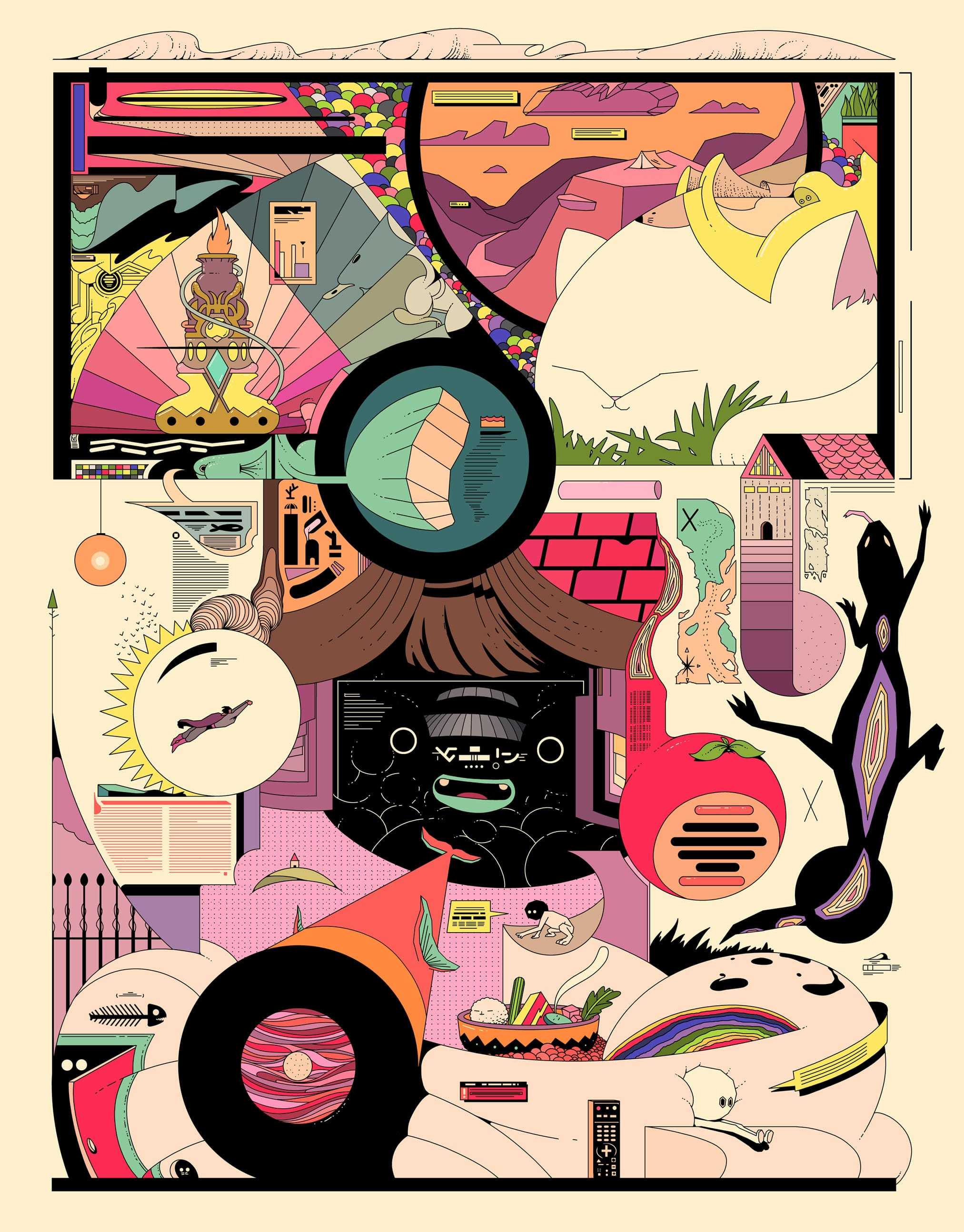 以色列插画师oritoor的拼贴式插画中包含着许多异化的元素