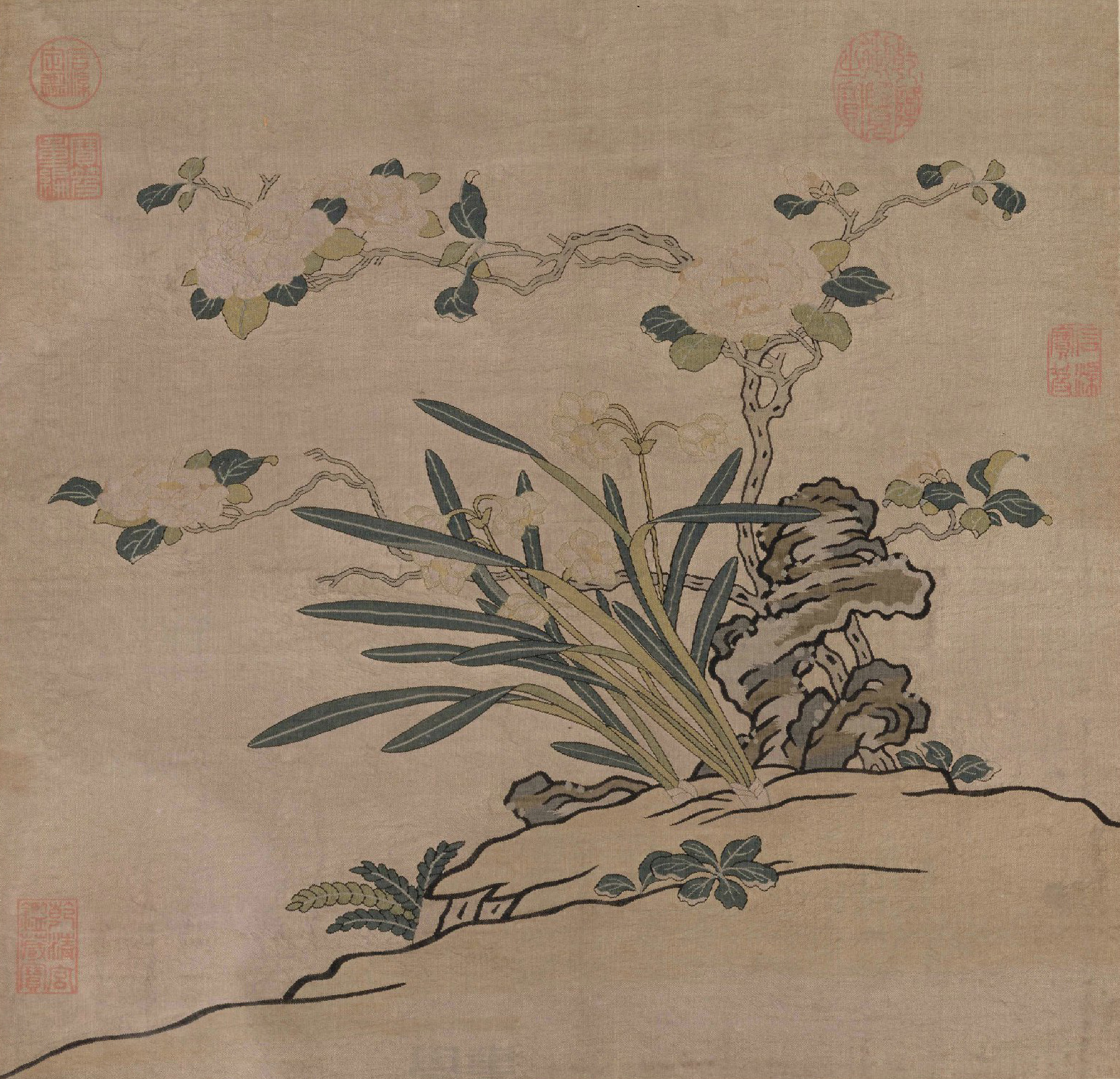 明·佚名《缂丝花卉册》故宫藏织绣画（12开），高清大图|缂丝花卉册|绣画|佚名|蝴蝶花|秋海棠_新浪新闻