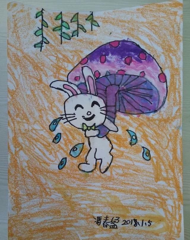 女儿用左手画画