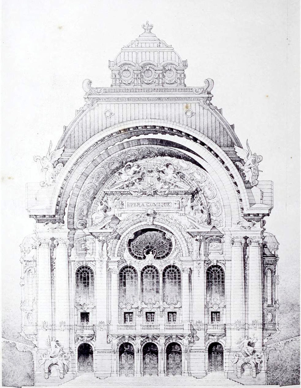 过去欧洲建筑外观的设计手稿