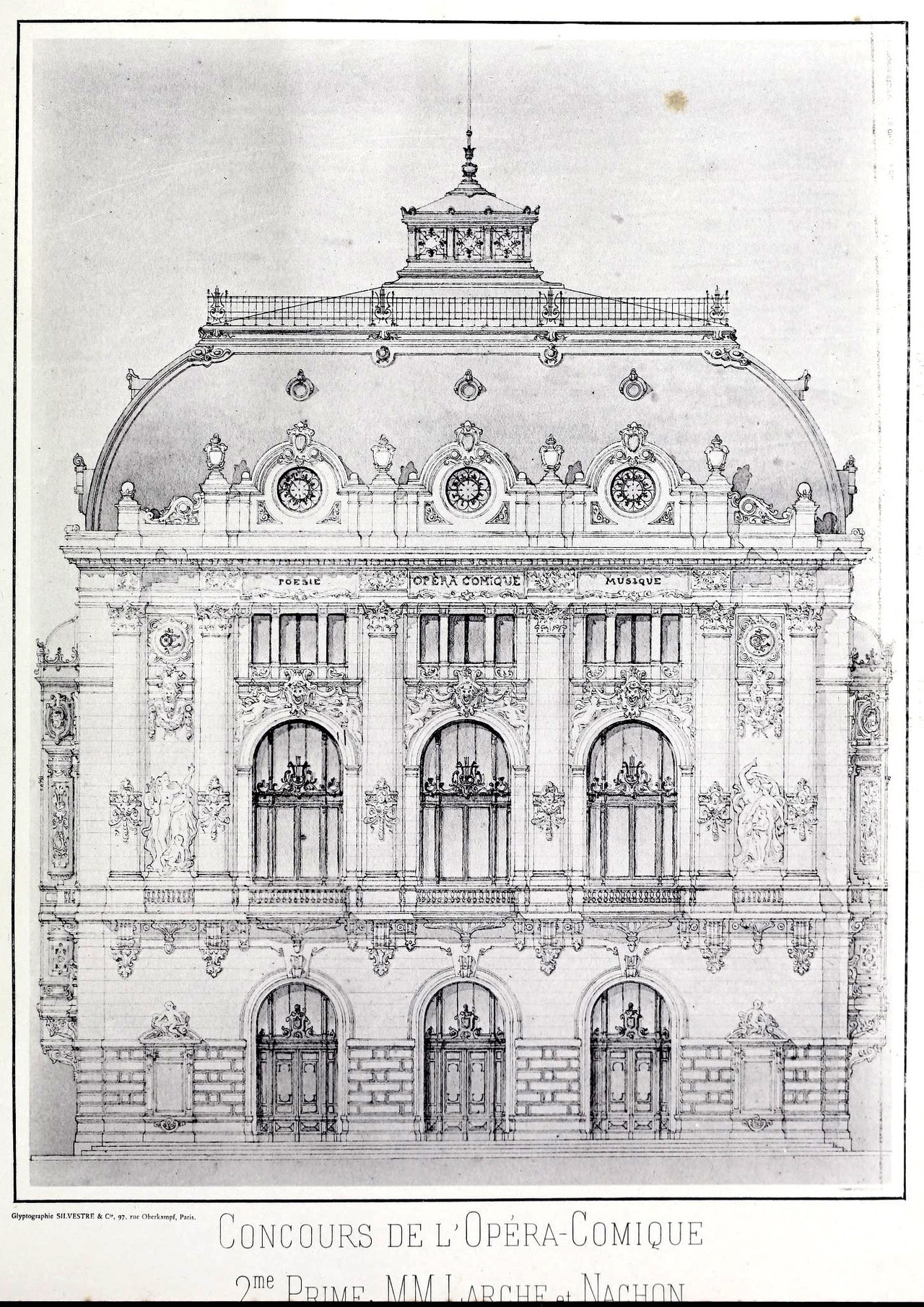 过去欧洲建筑外观的设计手稿