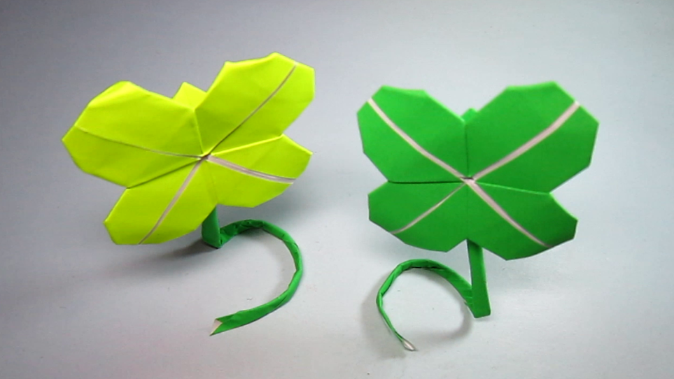 儿童手工折纸四叶草,看一遍就能学会简单又漂亮的幸运草折法