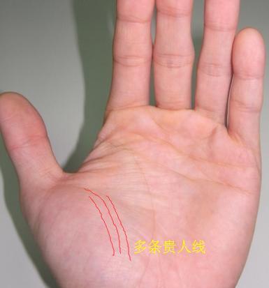 如果贵人线的结尾分出一条干线与事业线相连的话,其人活力充实,工作