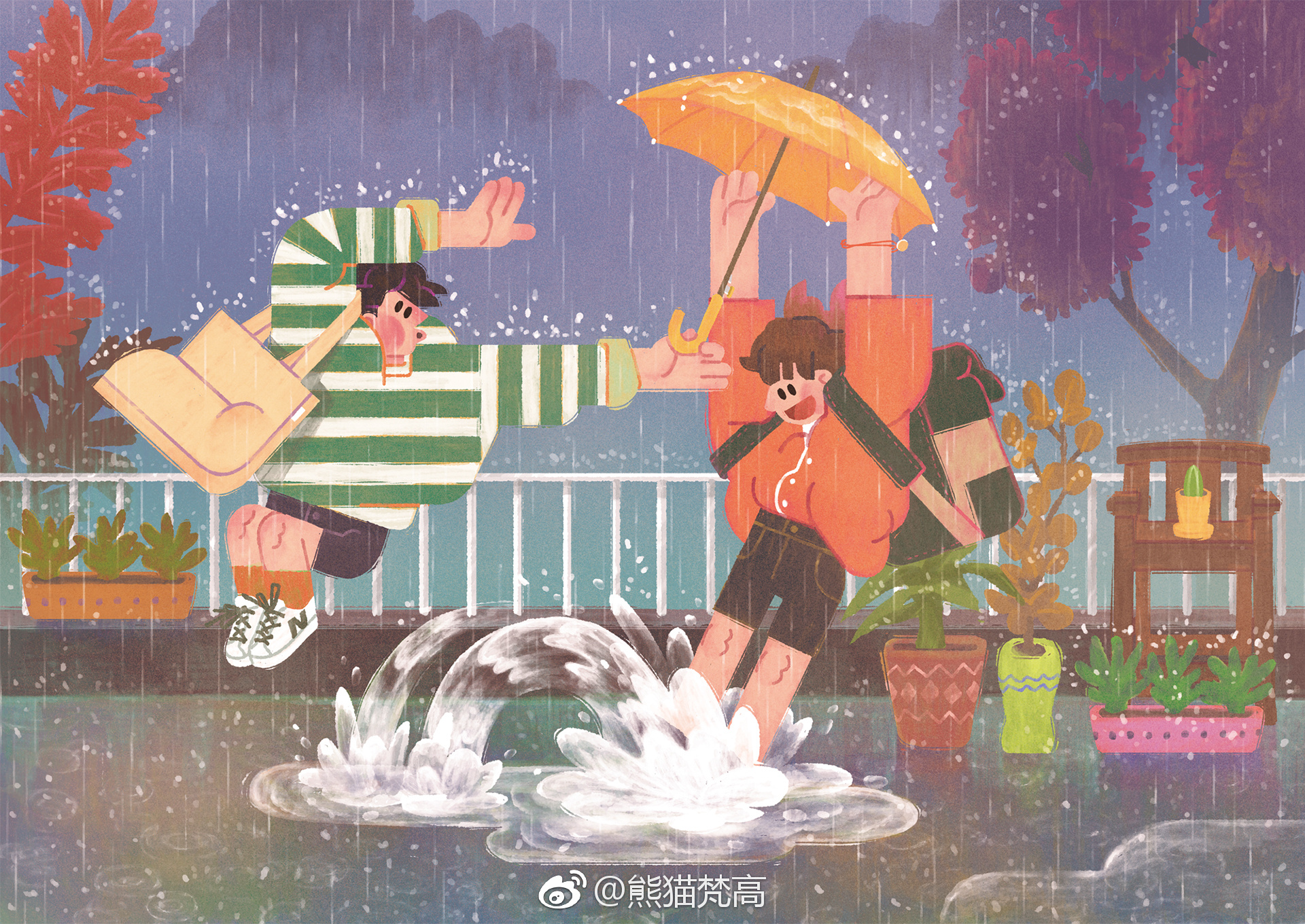 就很难像小时候一样 对下雨踩水那么兴致勃勃了~插图来自韩国插画家eo
