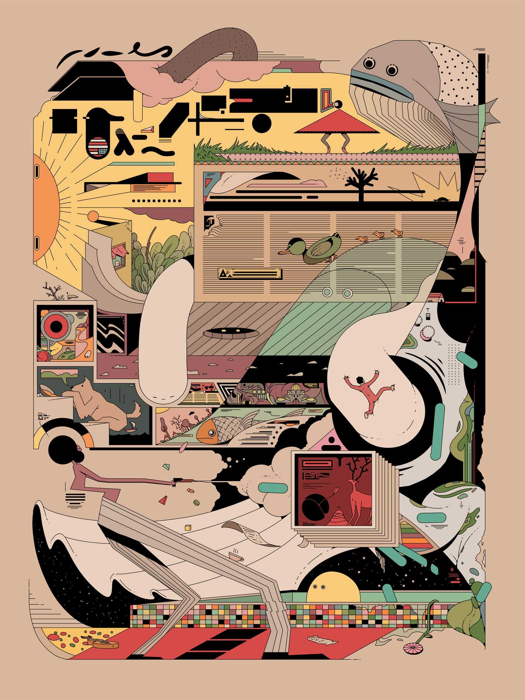 以色列插画师oritoor的拼贴式插画中包含着许多异化的元素