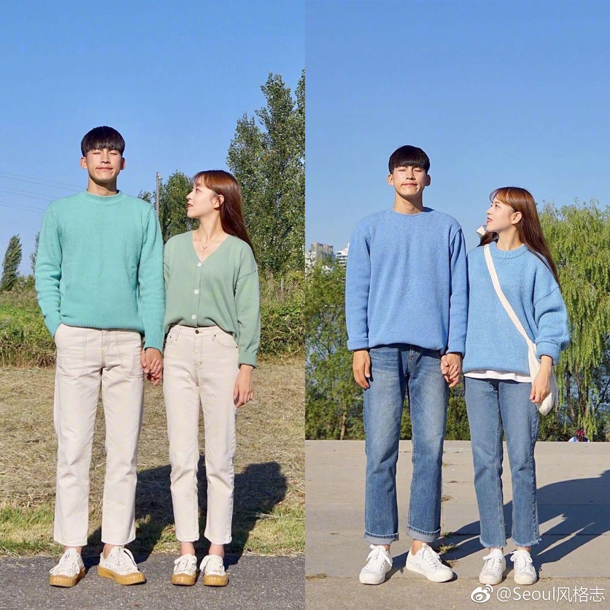 色彩高度统一的情侣装look,趁着大好时光快穿着情侣装出游呀!