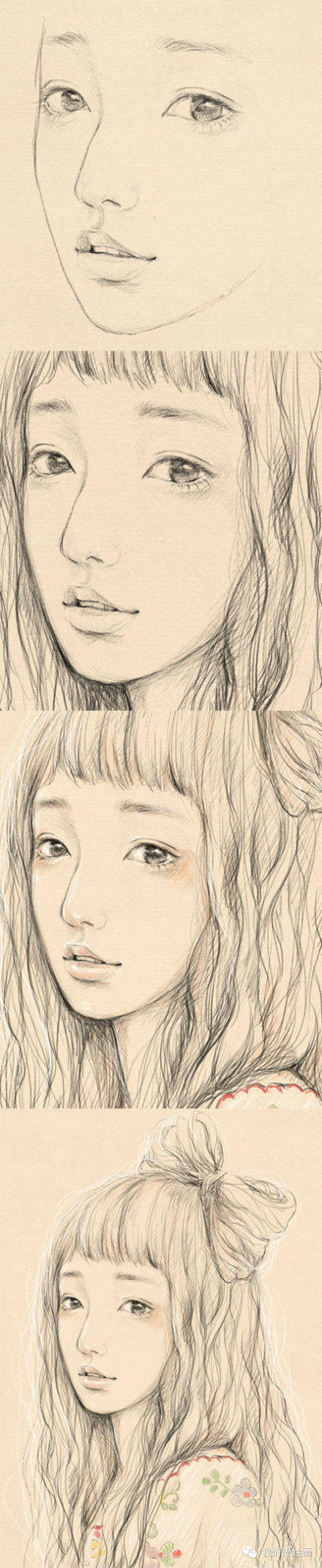 铅笔简单画素描女孩头像