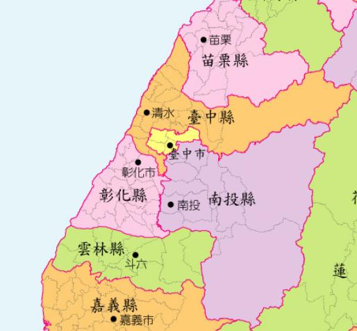 划分为22个地区的台湾省