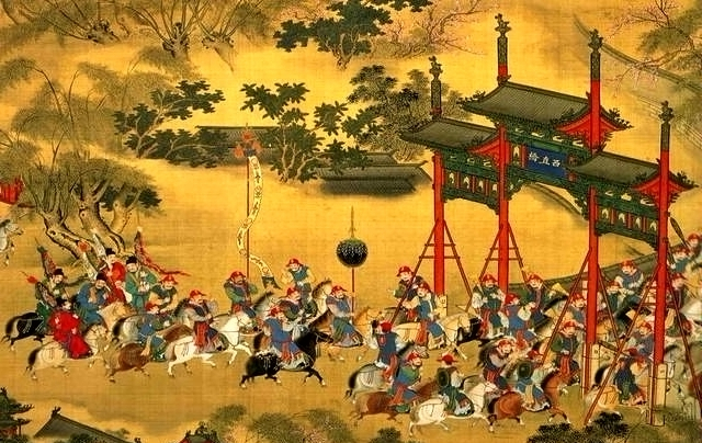 明朝天子出行,坐32人抬的大轿,马车豪华无比,场面非常壮观