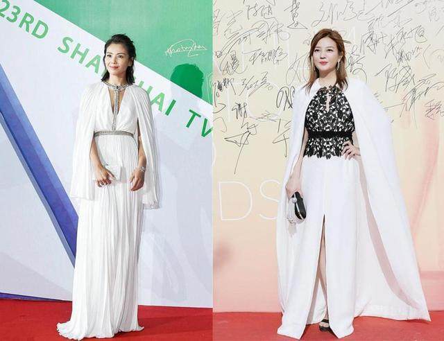 刘涛和赵薇同穿白色披肩裙,差二岁,一个似女王一个像村妇?