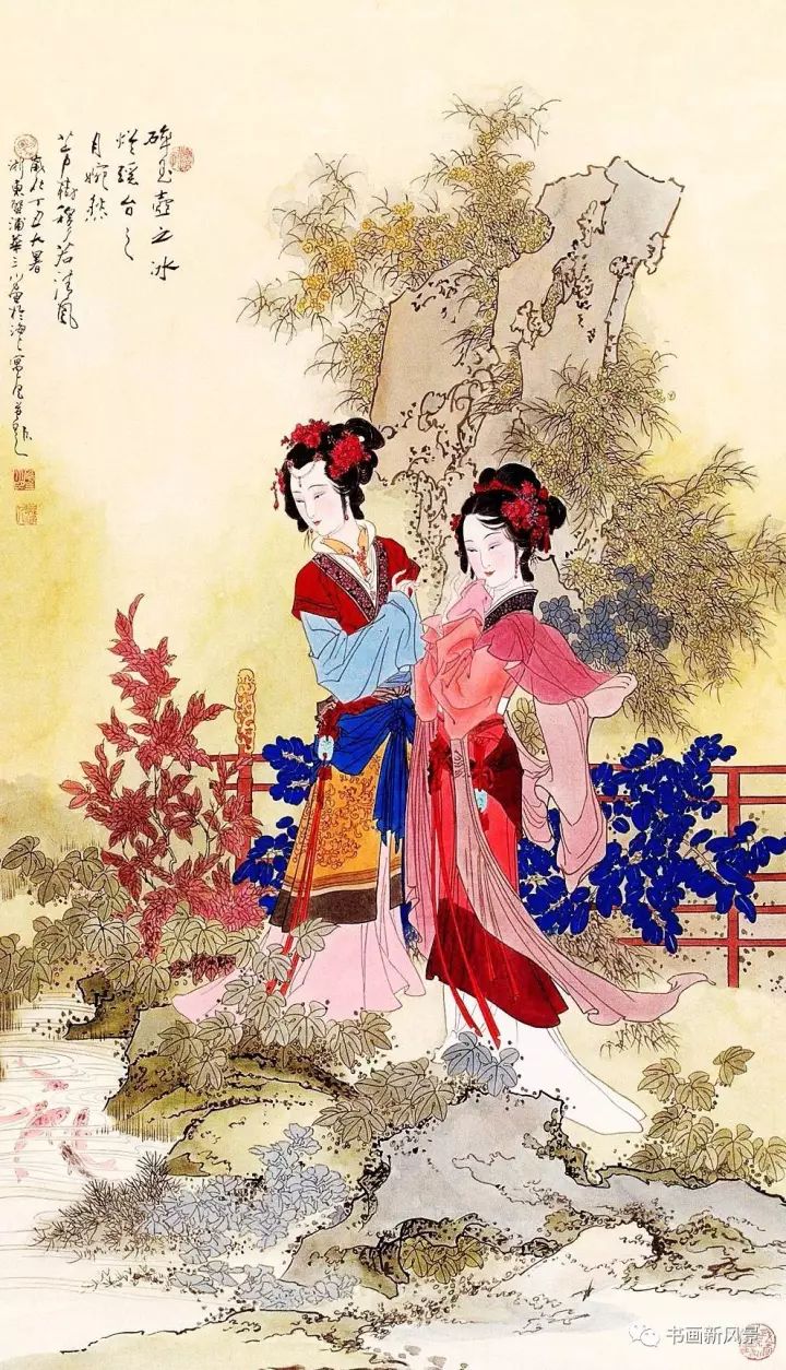 华三川仕女图鲜艳动人