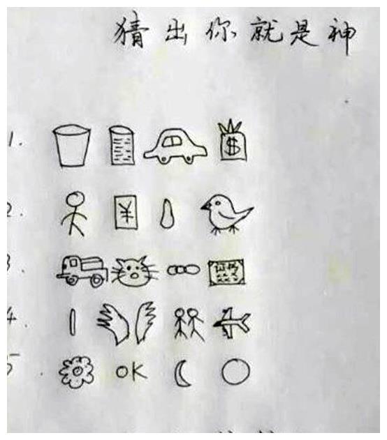 (1)从下面的这5条横列的小图案中,猜出5个对应的4字成语(猜出你就是"