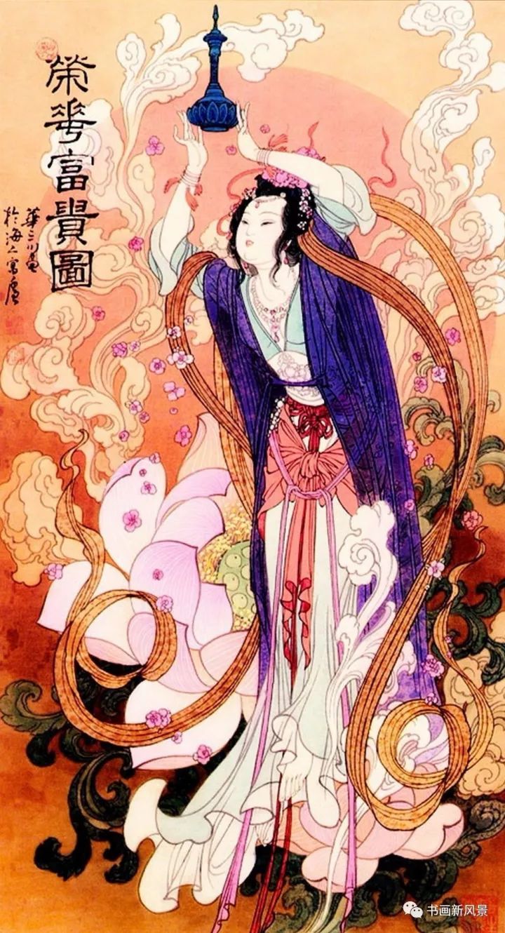 华三川仕女图鲜艳动人