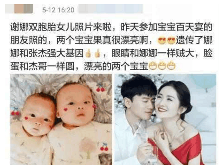 谢娜双胞胎女儿正面照曝光网友直呼基因真强大