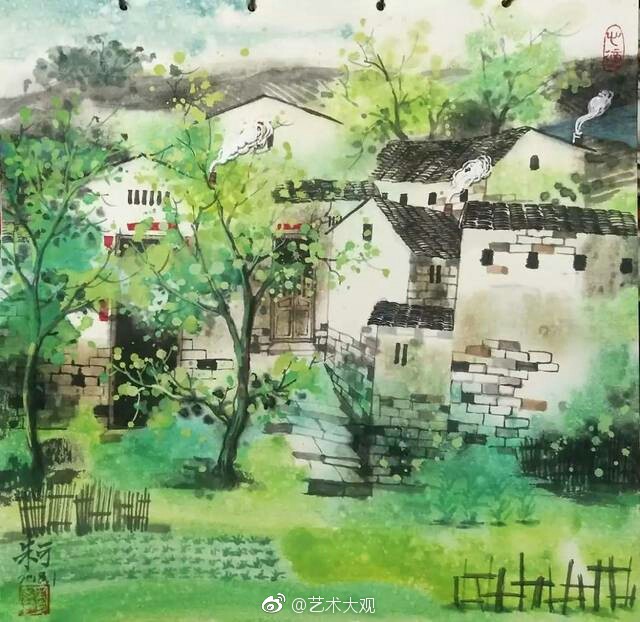 朱可乡村风情彩墨画朱可1978年出生潮汕水彩画院画师