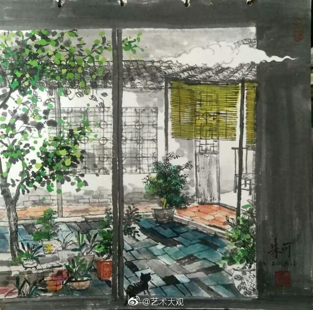 朱可乡村风情彩墨画朱可1978年出生潮汕水彩画院画师