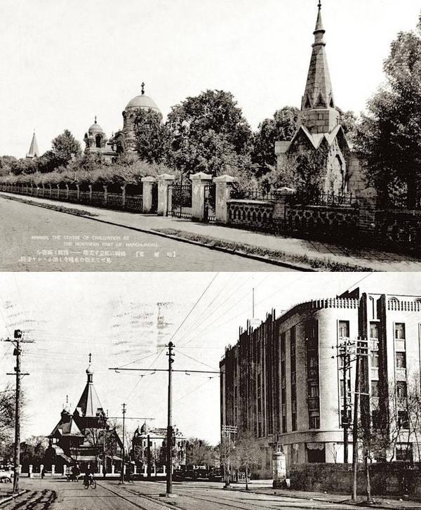 老照片:1930年代的哈尔滨繁华街景,却满大街外国人