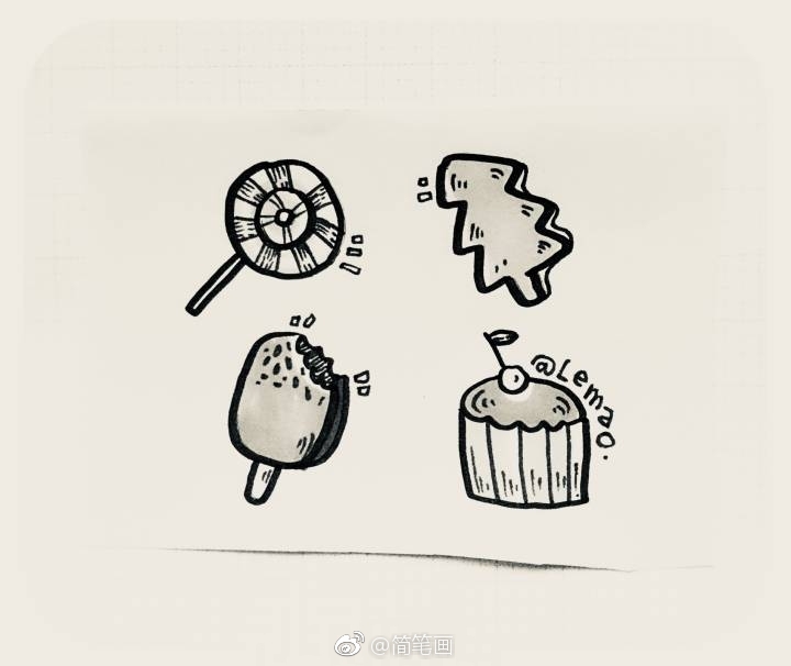 夏日小甜点简笔画手帐素材by插画师lemao