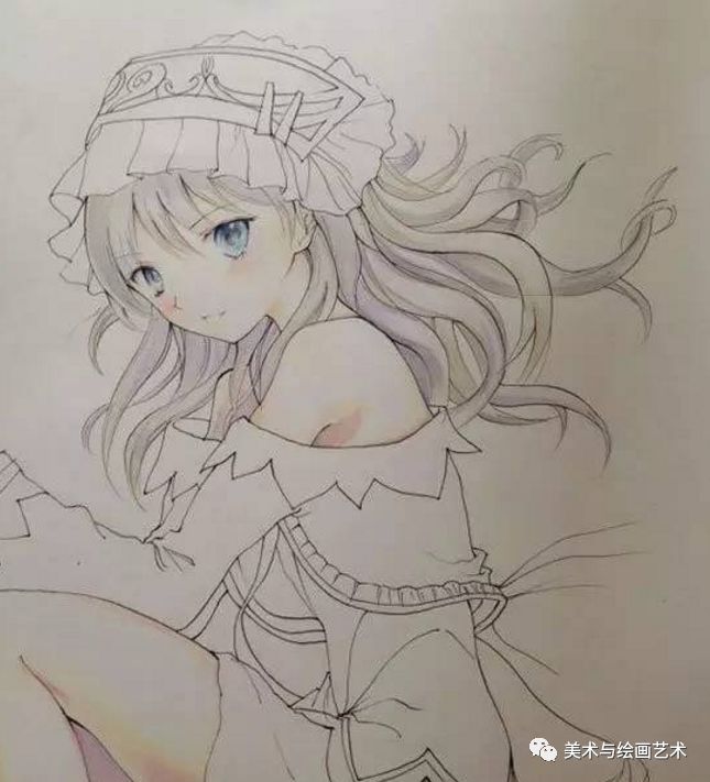 卡通人物彩铅画教程:动漫美少女彩色铅笔画绘