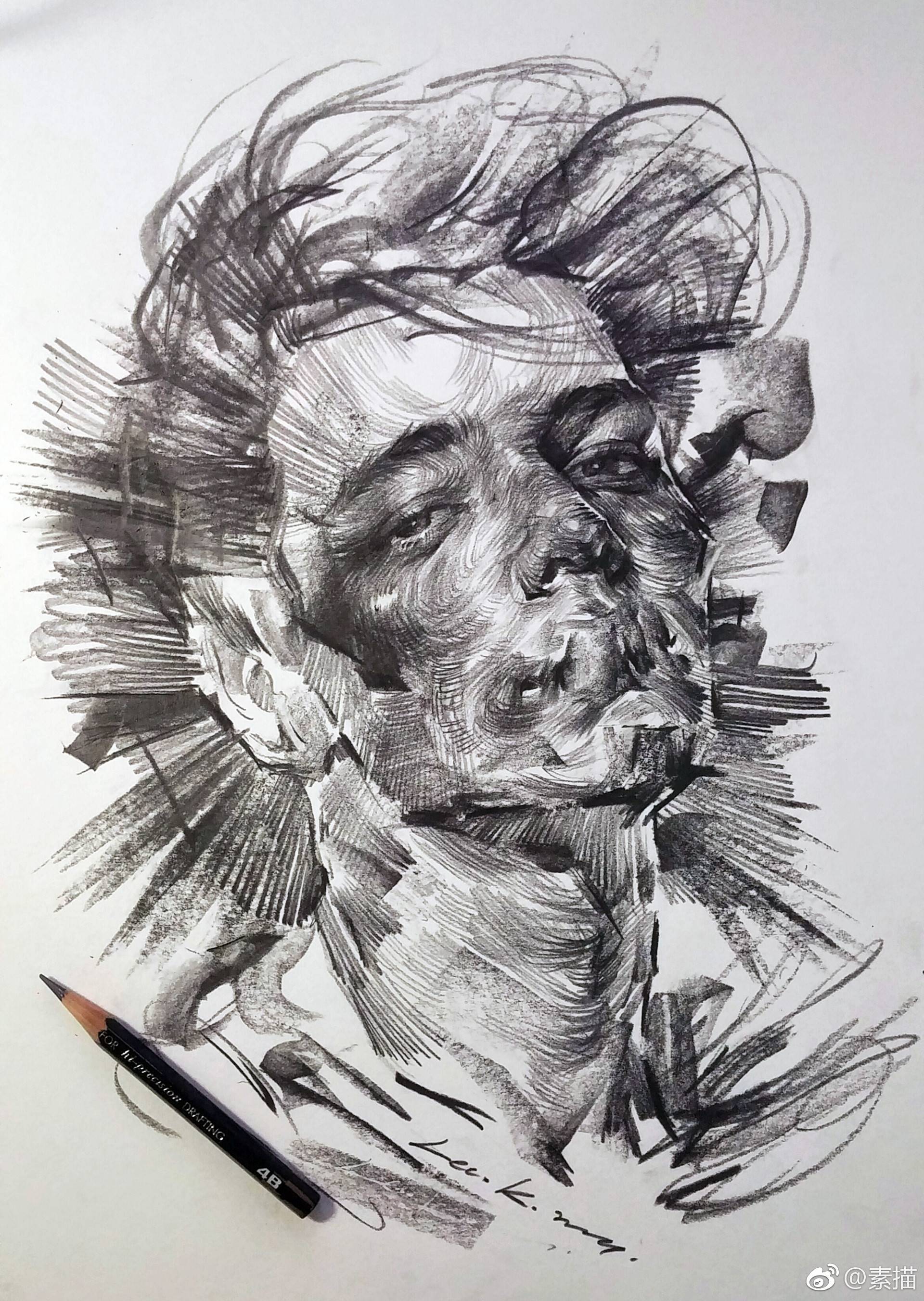 一组"疯狂的线条"素描作品!